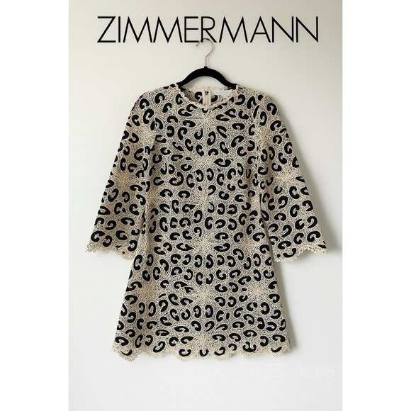 Zimmermann Orttie Lace Mini Dress Cream Black Size 0/2 Intricate Crochet  Overlay - www.joarbit.com
